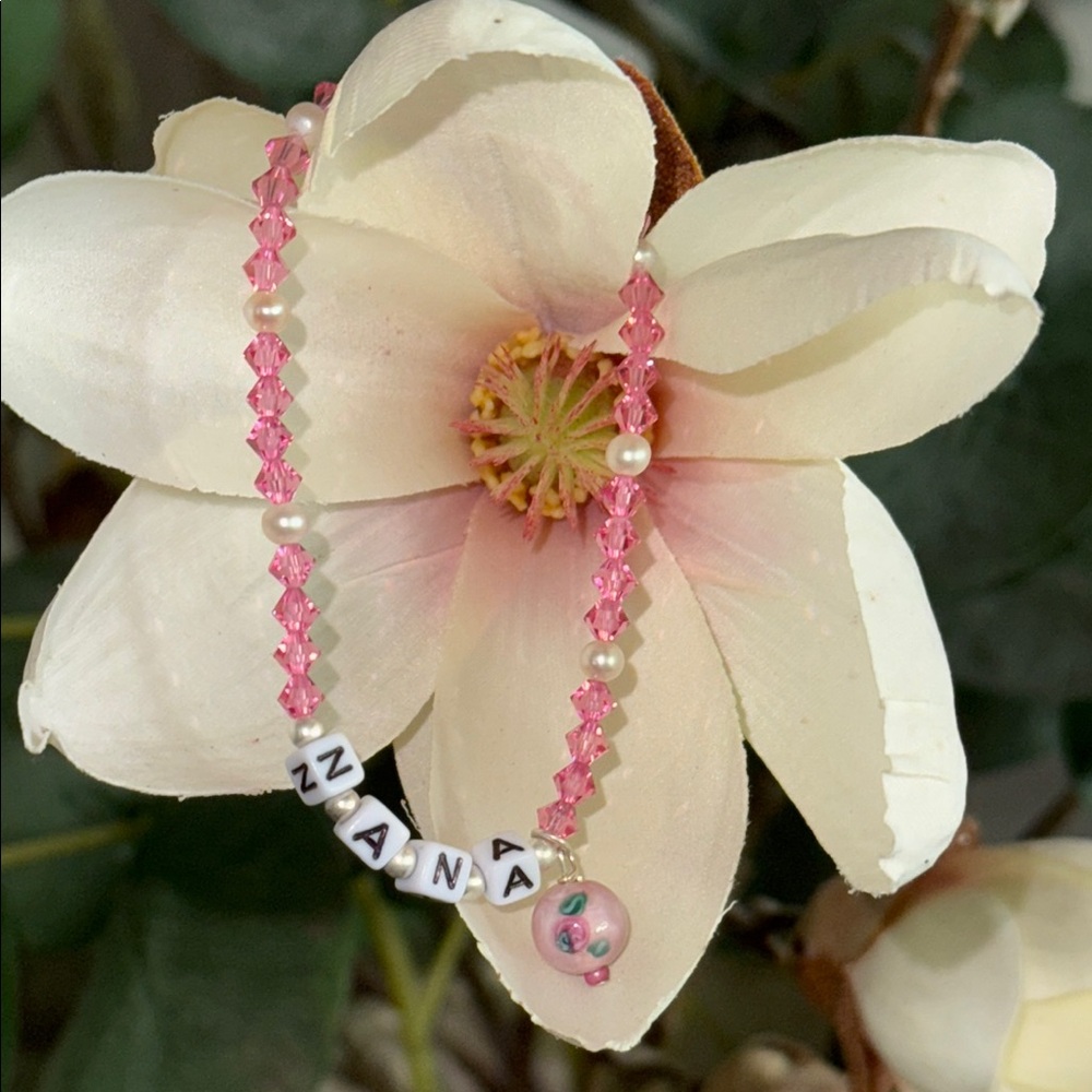 Deep Pink Swarovski Crystal Inspirational Words "Swifty" Bracelet 'NANA"